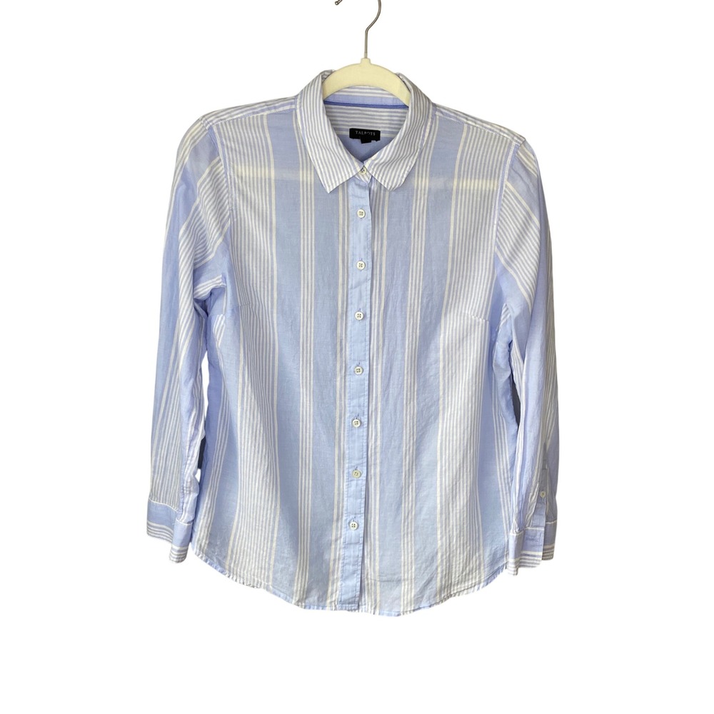 Talbots Womens Blue White Striped 100% Cotton‎ Button Down Shirt Long Sleeve